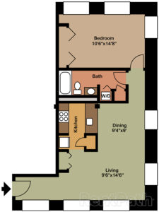 Floorplan for 1 Bedroom and 1 Bath